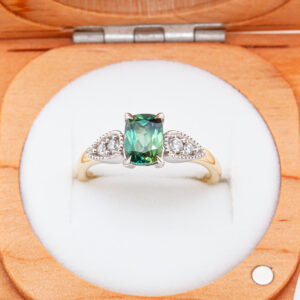 Australian Blue-Green Parti Sapphire Ring in Yellow Gold by World Treasure Designs