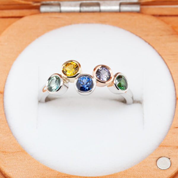 Australian Sapphire Ring Colours of Queensland 5 Stones in in White Gold by World Treasure Designs