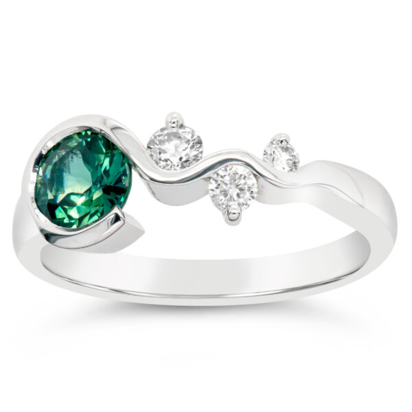 Australian Teal-Green Parti Sapphire Ring with Diamonds in White Gold by World Treasure Designs