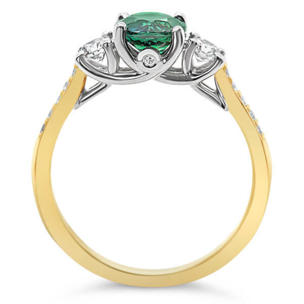 Blue-Green Parti Sapphire Trilogy Ring with Australian Sapphire and Diamonds in Yellow Gold by World Treasure Designs