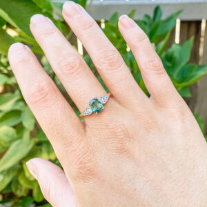 Blue-Green Sapphire Ring Australian Sapphire with Diamonds in Yellow Gold by World Treasure Designs
