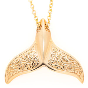 Gold Engraved Whale Tail Necklace Ocean Jewellery by World Treasure Designs
