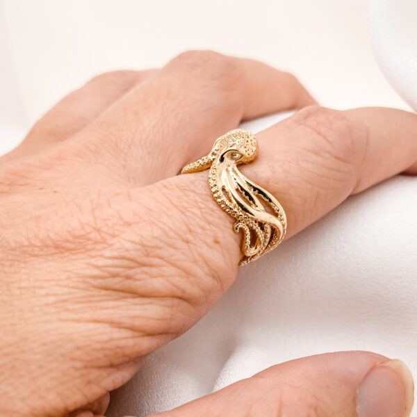 Gold Octopus Ring Dive Jewelry by World Treasure Designs