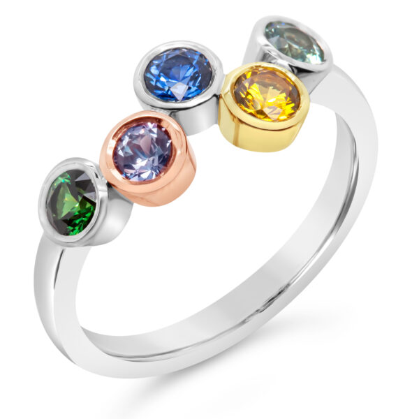 Multi-Coloured Australian Sapphire Ring with 5 Sapphires in White Gold by World Treasure Designs