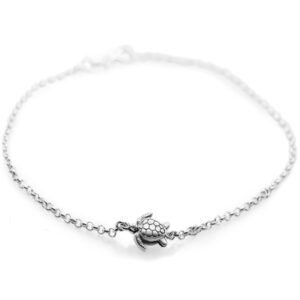 Sea Turtle Anklet in Sterling Silver by World Treasure Designs
