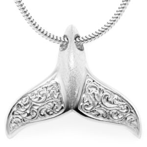 Silver Engraved Humpback Fluke Whale Tail Necklace by World Treasure Designs