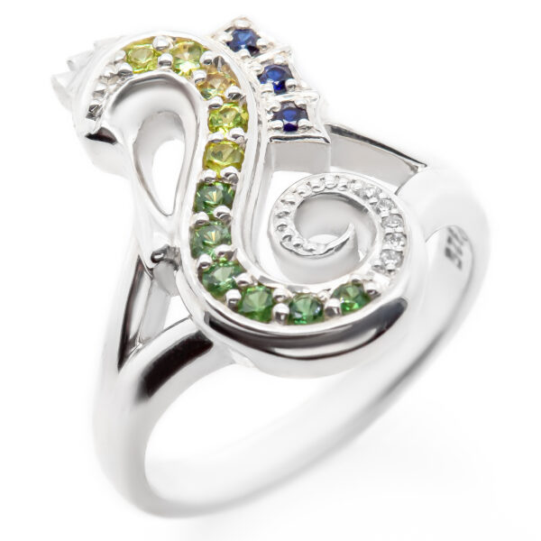 Silver Seahorse Ring Sapphires and Diamonds by World Treasure Designs