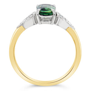 Blue Green Parti Sapphire Ring with Diamonds in Yellow Gold by World Treasure Designs