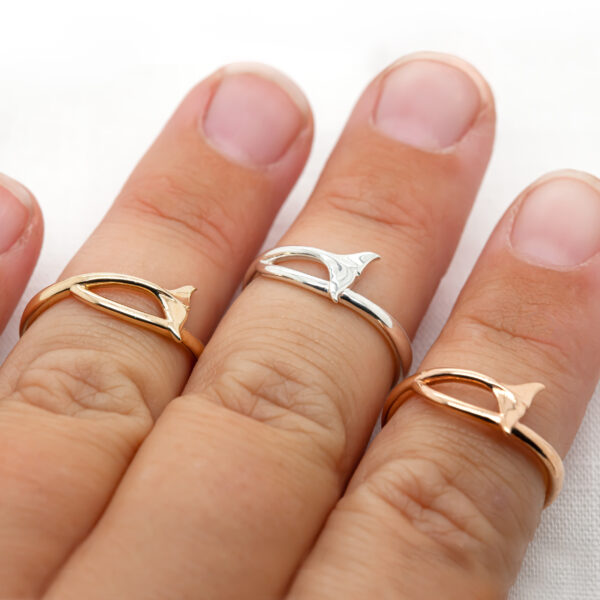 Dolphin Tail Ring in Yellow White and Rose Gold by World Treasure Designs