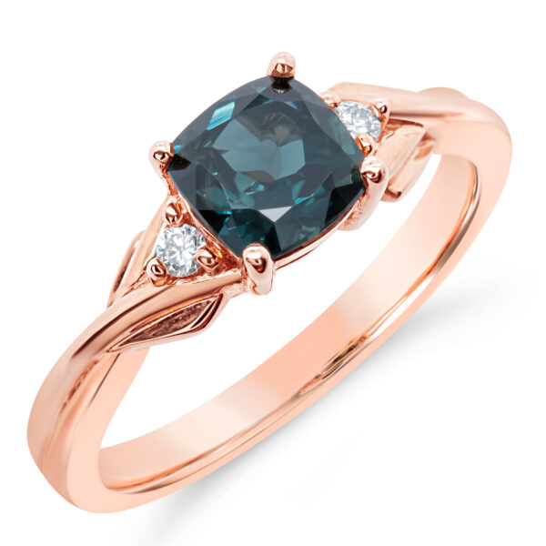 Australian Teal Sapphire Ring with Diamonds in Rose Gold by World Treasure Designs