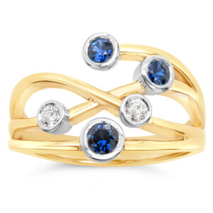 Blue Sapphire and Diamond Dress Ring in Yellow Gold by World Treasure Designs