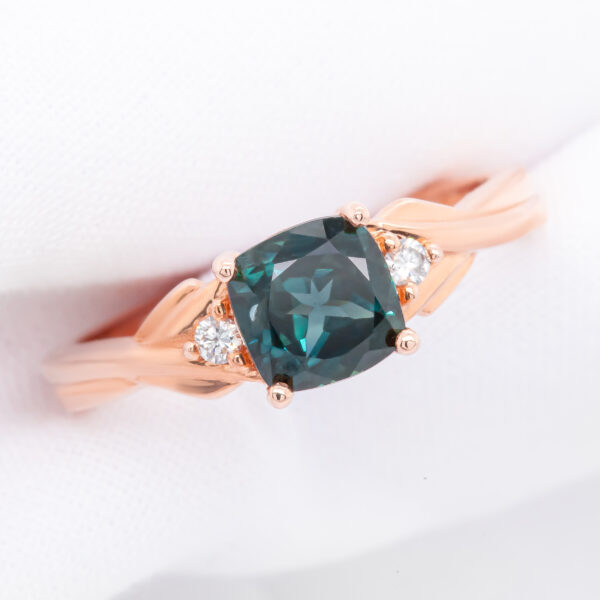 Sapphire Ring Teal Sapphire and Diamonds in Rose Gold by World Treasure Designs