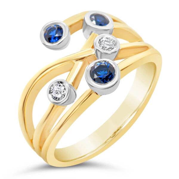Sapphire and Diamond Dress Ring with Blue Sapphires in Yellow Gold by World Treasure Designs