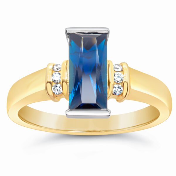 Australian Blue Sapphire Ring Rectangle with Diamonds in Yellow Gold by World Treasure Designs