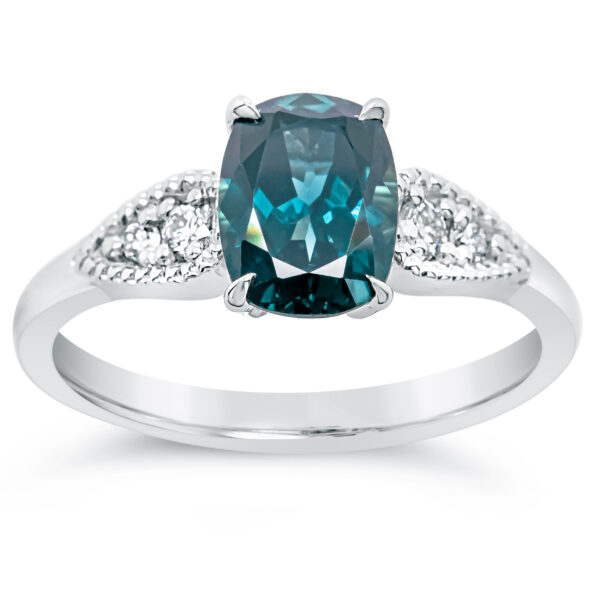 Australian Blue Teal Parti Sapphire and Diamond Ring in White Gold by World Treasure Designs
