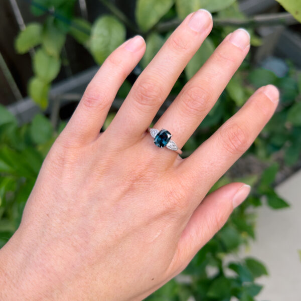 Australian Blue Teal Sapphire Ring in White Gold by World Treasure Designs
