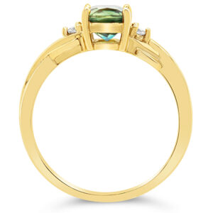 Australian Green Parti Sapphire Ring with Diamonds in Yellow Gold by World Treasure Designs