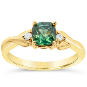Australian Green Parti Sapphire Ring in Yellow Gold by World Treasure Designs