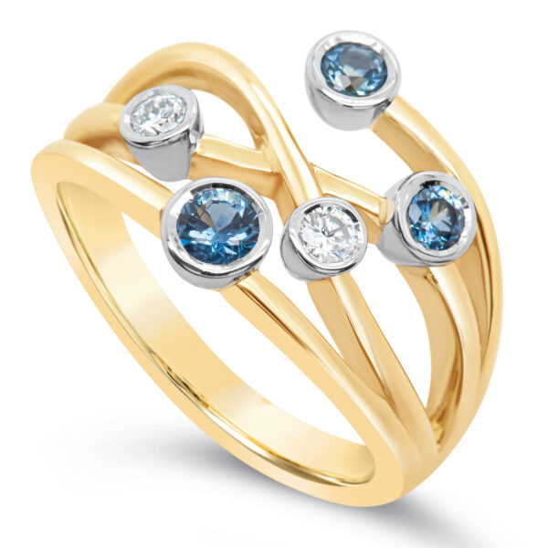 Australian Light Blue Sapphire and Diamond Dress Ring in Yellow Gold by World Treasure Designs
