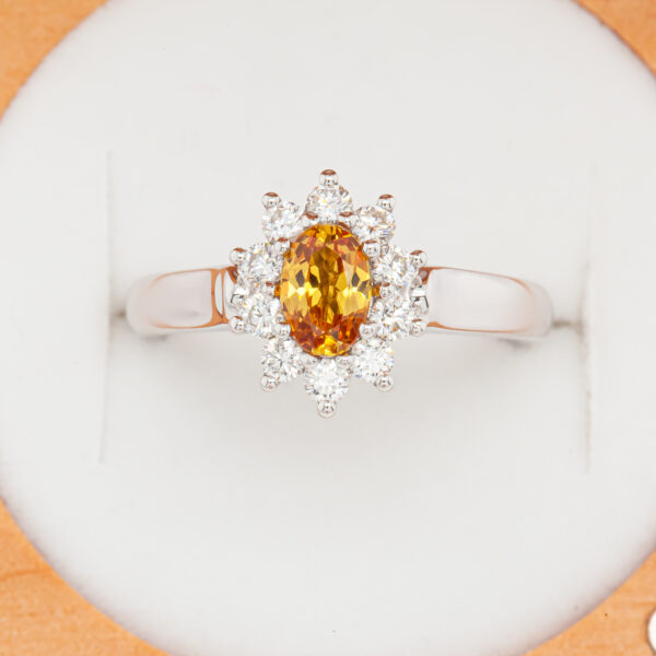 Australian Orange Sapphire Ring Diamond Halo in White Gold by World Treasure Designs
