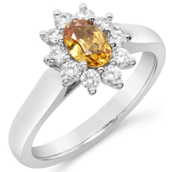 Australian Orange Sapphire Ring With Diamonds in White Gold by World Treasure Designs