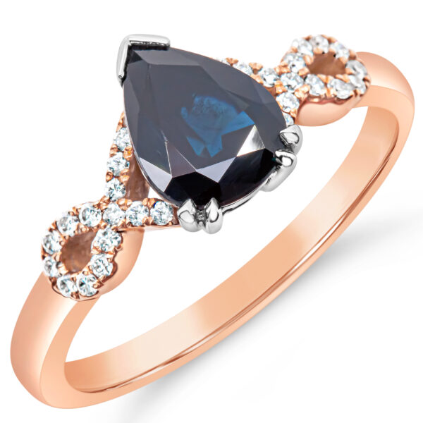 Australian Pear Shaped Blue Sapphire Ring in Rose Gold by World Treasure Designs