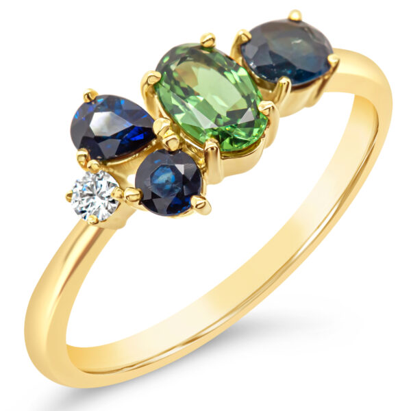 Australian Sapphire Cluster Ring in Yellow Gold by World Treasure Designs