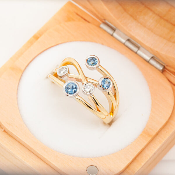 Australian Blue Sapphire and Diamond Ring in Yellow Gold by World Treasure Designs