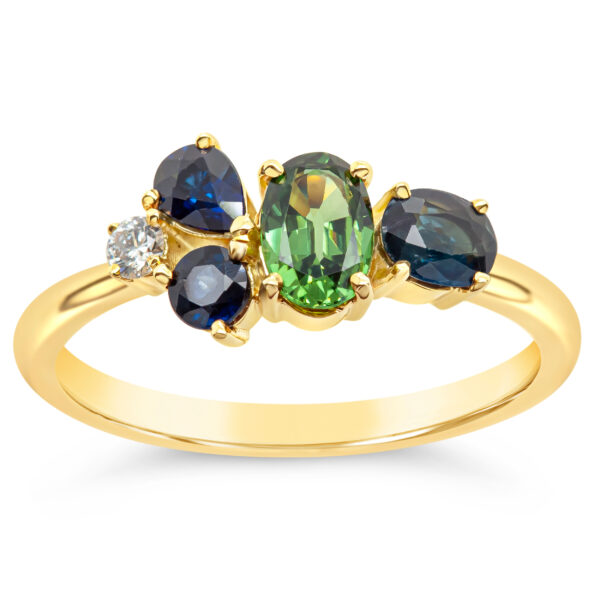 Australian Sapphire and Diamond Cluster Ring in Yellow Gold by World Treasure Designs