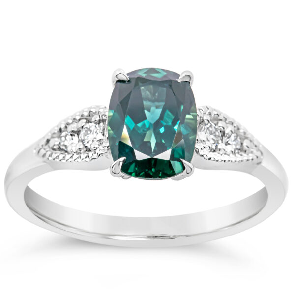 Australian Teal Parti Sapphire and Diamond Ring in White Gold by World Treasure Designs