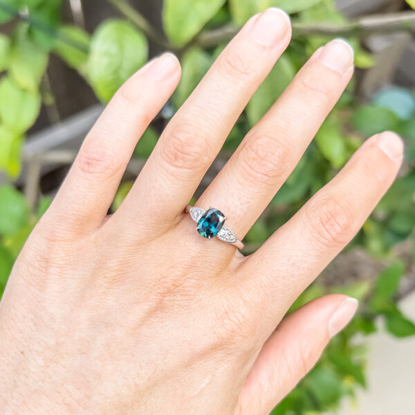 Australian Teal Sapphire Ring in White Gold by World Treasure Designs
