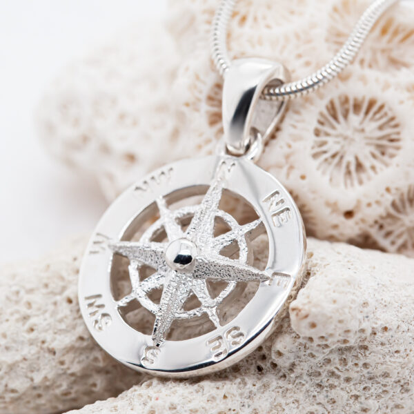 Compass Pendant Necklace Nautical in Sterling Silver by World Treasure Designs