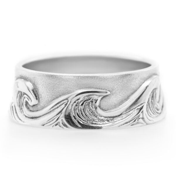 Gents Wave Ring Wide Band Ocean Jewellery in Sterling Silver by World Treasure Designs