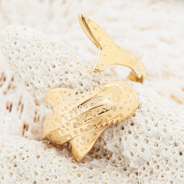 Gold Whale Shark Ring Ocean Jewelry by World Treasure Designs