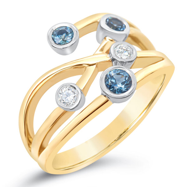 Light Blue Sapphire and Diamond Dress Ring in Yellow Gold by World Treasure Designs