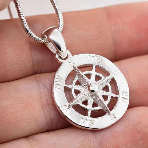 Compass Pendant Necklace Nautical in Sterling Silver by World Treasure Designs