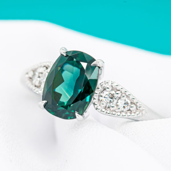 Teal Parti Sapphire Ring Australian Sapphire and Diamonds in White Gold by World Treasure Designs