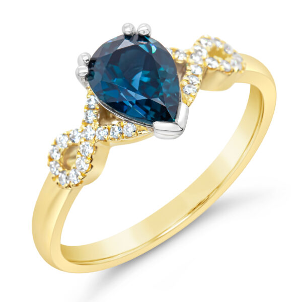 Australian Blue Pear Shaped Sapphire Ring in Yellow and White Gold by World Treasure Designs
