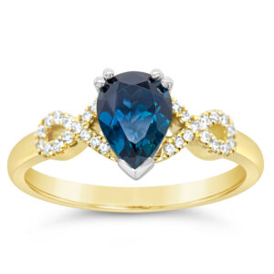 Australian Pear Shaped Blue Sapphire and Diamond Ring in Yellow and White Gold by World Treasure Designs