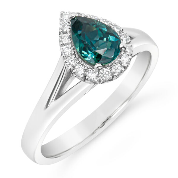Australian Teal Pear Sapphire Ring in White Gold by World Treasure Designs