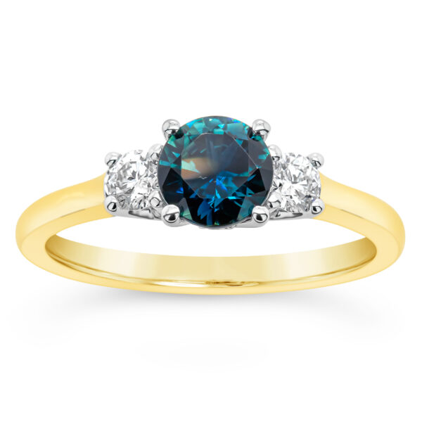 Australian Blue Parti Sapphire Trilogy Ring in White and Yellow Gold by World Treasure Designs