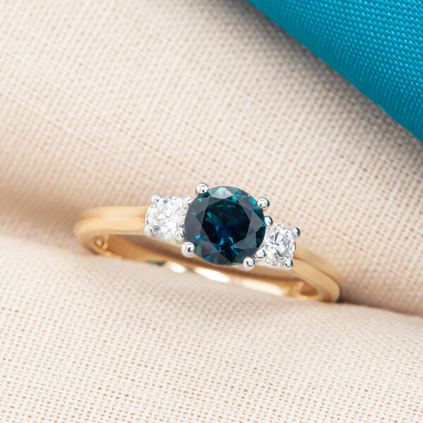 Australian Blue Parti Sapphire and Diamond Ring in White and Yellow Gold by World Treasure Designs