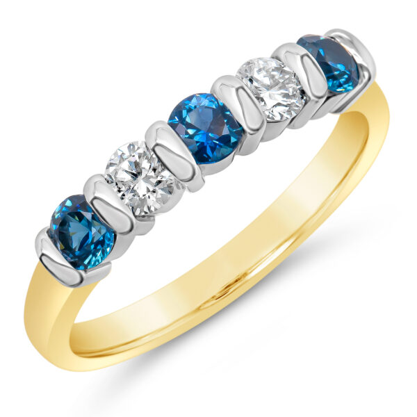 Australian Blue Sapphire Ring with Diamonds in Yellow and White Gold by World Treasure Designs