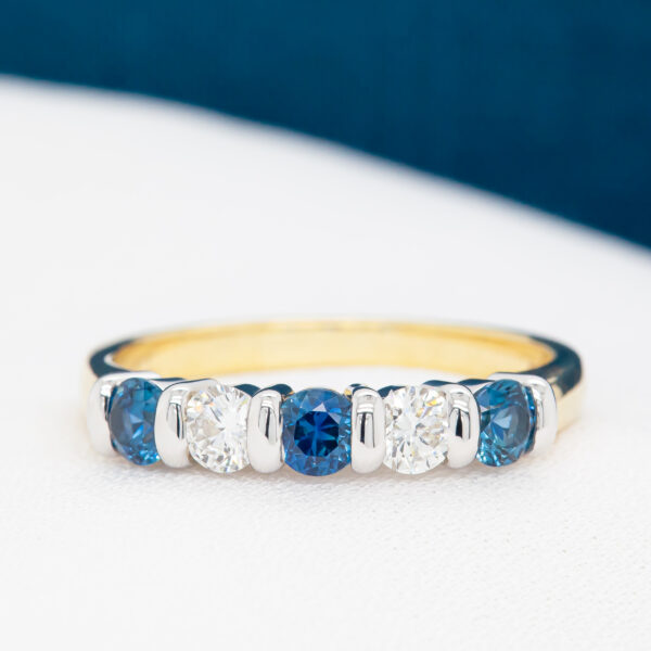 Australian Blue Sapphire and Two Diamond Ring in Yellow and White Gold by World Treasure Designs