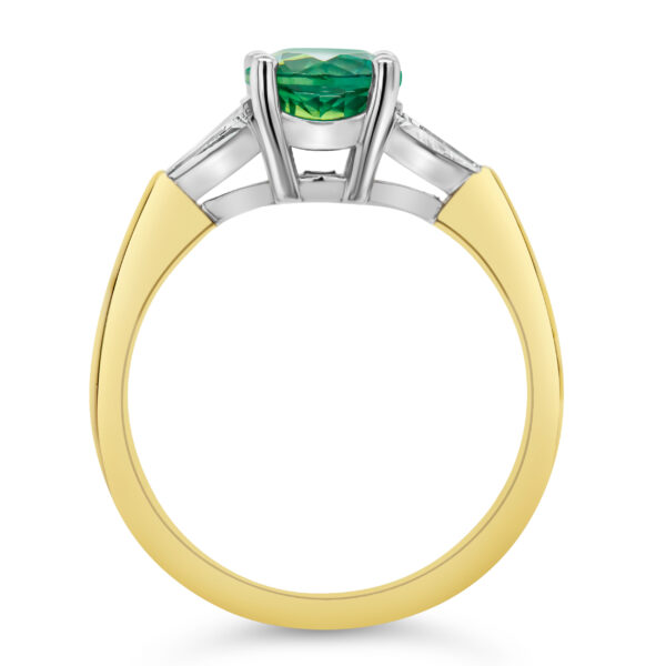 Australian Mint Green Sapphire with Baguette Diamonds Ring in Yellow and White Gold by World Treasure Designs