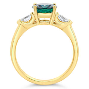 Australian Blue-Green Parti Sapphire Ring with Pear Cut Diamonds in Yellow Gold by World Treasure Designs