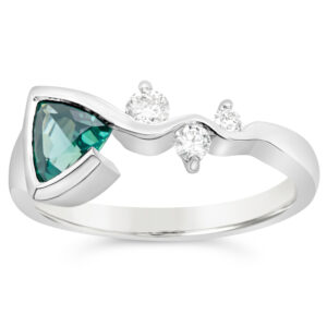 Australian Green Blue Parti Tri Cut Sapphire Ring with Diamonds in White Gold by World Treasure Designs