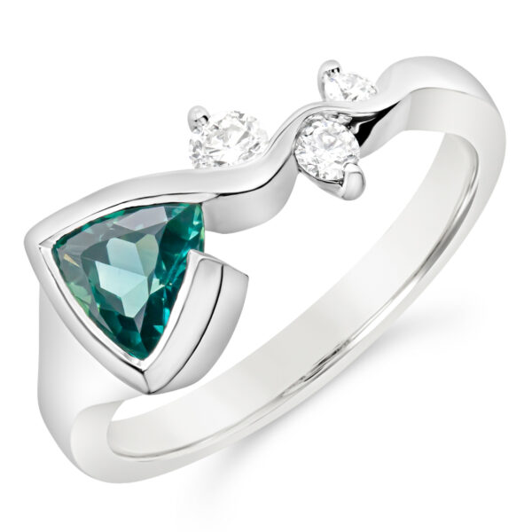 Australian Green-Blue Tri-Cut Parti Sapphire and Diamond Ring in White Gold by World Treasure Designs