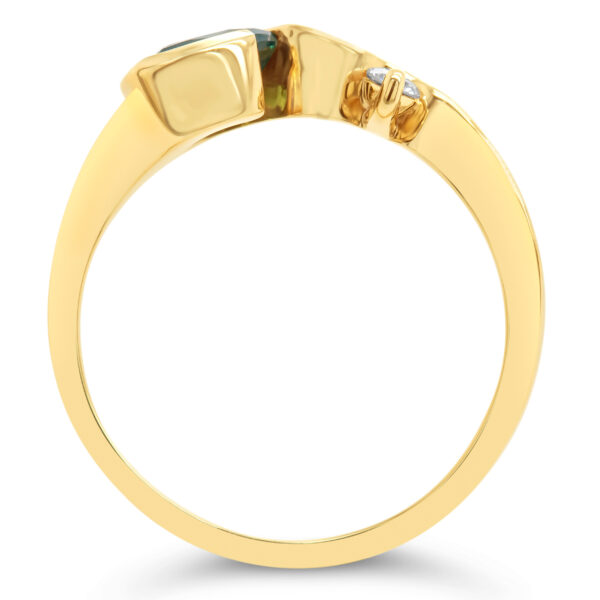 Australian Tri-Cut Green-Blue Parti Sapphire and Diamond Ring in Yellow Gold by World Treasure Designs