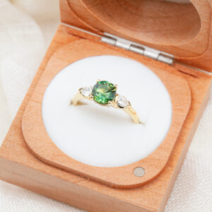 Australian Green Parti Sapphire Ring with two Diamonds in Yellow Gold by World Treasure Designs